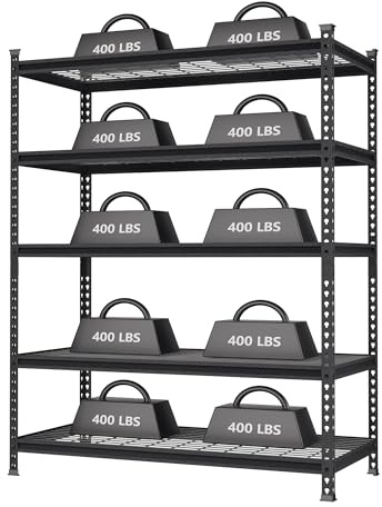 WORKPRO 5-Tier Metal Storage Shelving Unit, 48”W x 24”D x 72”H, Adjustable Storage Rack Heavy Duty Shelf, 4000 lbs Load Capacity (Total), for Garage, Kitchen, Bathroom, Warehouse, Black/Sliver