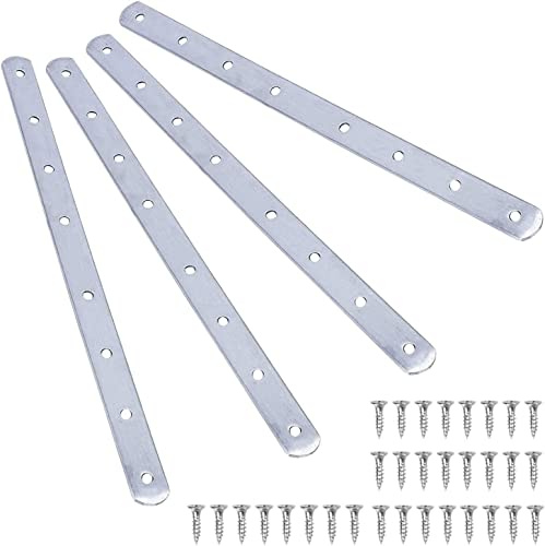 3DBUYER 4 Pcs Flat Straight Brace Brackets, Stainless Steel Flat Brackets Fixing Support Brackets with 32 Pcs Screw for Repairing, Fixing, Joining Furniture 245mm