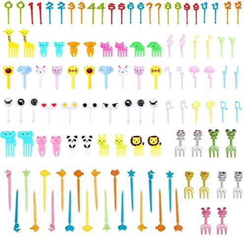 Tenedores Fruta Niños Mini Palillos de Comida en Plástico Bento Lindos Postre Pastelería Fiesta Decorativos (112)