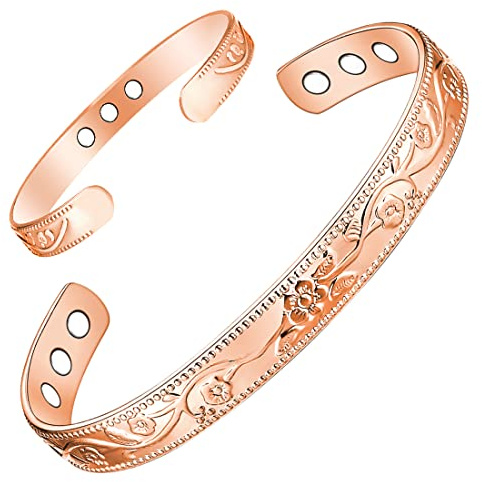 Vicmag Copper Magnetic Bracelet for Women 99.99% Solid Pure Copper Ultra Strength Magnets Adjustable Size with Gift Box (Flower Rose Gold)