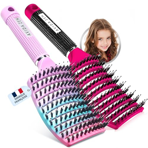 O³ Brosse Poil de Sanglier – Brosse Démêlante Femme & Enfant Lot de 2
