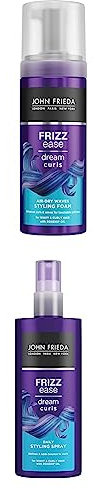 John Frieda Frizz Ease Dream Curls Daily Styling Spray 200ml & Air Dry Waves Styling Foam 150ml: for Curly and Wavy Hair