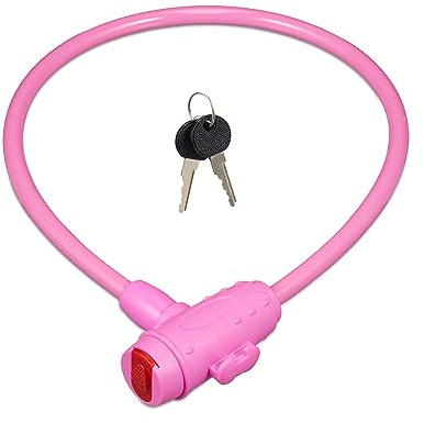 Relaxdays Cykellås, barn, 2 nycklar, 70 cm långt, barnlås för cykel och skoter, barncykellås, rosa, mässing, plast