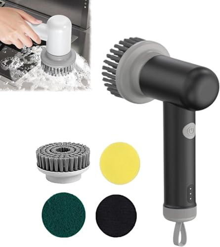 Sinoshi Spin Power Scrubber, Sinoshi kabelloser Power Spin Scrubber, multifunktionaler Spin Power Scrubber, handgehaltener elektrischer Spin Power Scrubber, geeignet für Küche, Waschbecken (Schwarz)