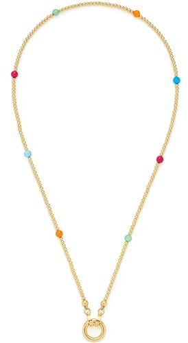 JEWELS BY LEONARDO Halskette Clip & Mix Smile • kurze Kette aus goldfarbenem Edelstahl • bunte Achat-Perlen • mit Ring zum Anhängen von Charms • 45 cm Länge • Schmuck Damen • 023749