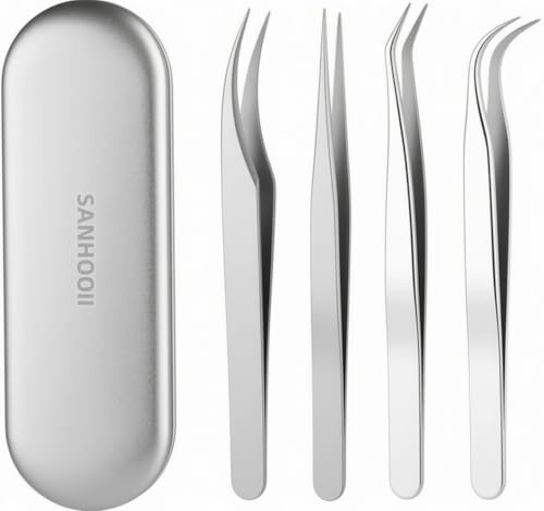 SANHOOII 4-i-1 precisionspincett i rostfritt stål i järnbox