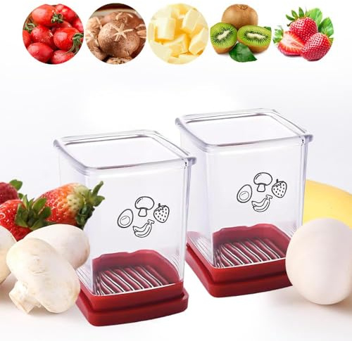Cortador rápido de frutas y verduras de acero inoxidable, con placa de empuje, utensilio de cocina para cortar fácil y rápido, cortador de fresas de acero inoxidable, 1 unidad