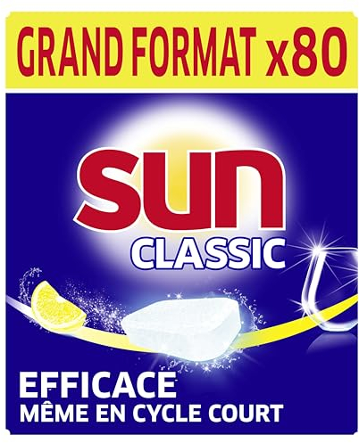 SUN - Pastilles Lave-Vaisselle Classic Citron - 80 tablettes - Efficace pendant les cycles courts - Brillance étincelante - Fabriqué en France