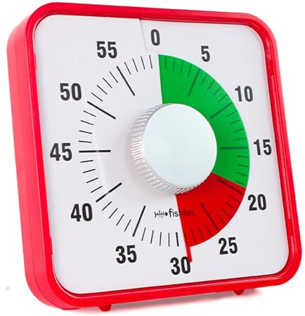 FISHTEC - Minuteur géant mécanique 60 Min - Grand Format 19 cm Chiffres lisibles Disque Bicolore - Gestion du Temps en Cuisine Classe ou activités