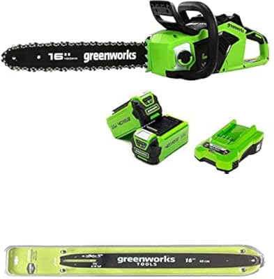 Greenworks Cordless Chainsaw with Brushless Motor, 40cm Bar Length, Two of 40V 2Ah Batteries & Charger- GD40CS18K2X + Greenworks Original 40cm Guide Bar