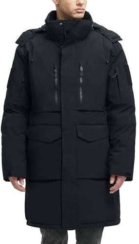 JAWERU Winter Coats For Men Winter Jackets Water Resistant Warm Thicken Parka Puffer Coat Long Down Jacket Black L