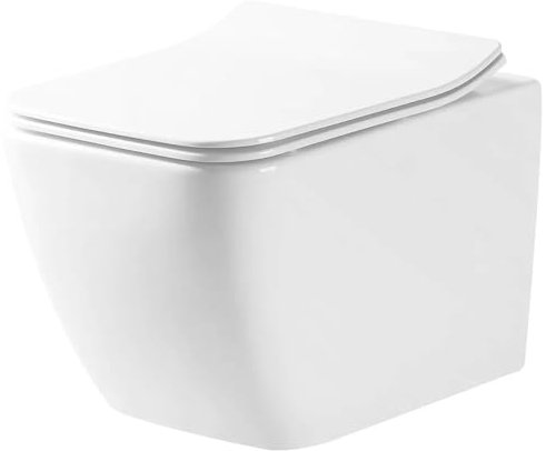 VBChome Hänge-WC Spülrandloses aus Keramik mit Toilettendeckel WC-Sitz aus Duroplast Absenkautomatik Rimless SoftClose-Funktion Tiefspüler Toilette Oval Form Wand WC