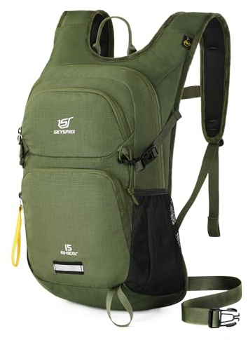 SKYSPER Hiking Backpack 15L Recycled Rucksack Travel Hiking Pack Lightweight Day Pack for Women Men(Armygreen)