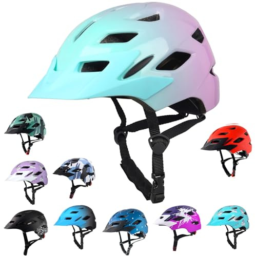 Kids Bike Helmet,Bavilk Kids Boys Girls Bike Helmets with LED Light Detachable Visor Children Youth Teen Multi-Sport for Skating Cycling Scooter Skateboard Adjustable & Lightweight 19.7-22.4
