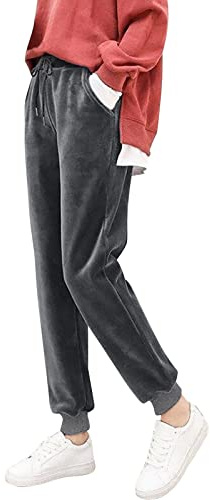 Generisch 2025 - Pantalones de chándal para mujer, cálidos pantalones de chándal de terciopelo de invierno, pantalones deportivos de forro polar térmico, pantalones sexys para mujer elegantes, gris, L