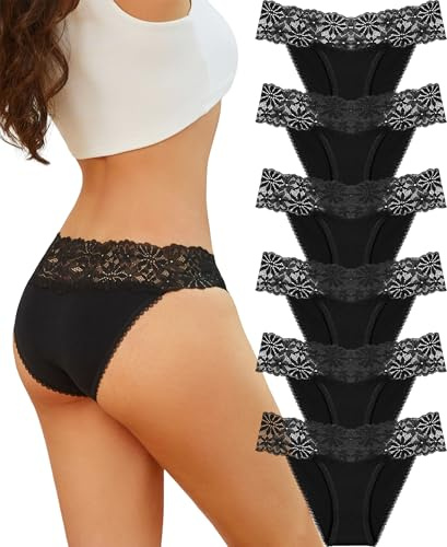 ALL OF SHE 6 Pacchetti di Biancheria Intima Donne Mutande Signore Pizzo Cotone Sexy Lingerie Hipster Mutandine Signore Biancheria Intima Traspirante Slip Morbido Multipack S-XL