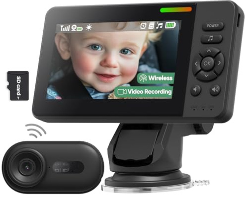 Elzeeo Cámara inalámbrica para coche de bebé con visión nocturna avanzada de 1080P y batería de 32 horas, no necesita Wi-Fi, monitor de bebé de fácil configuración con grabación de video, ángulo