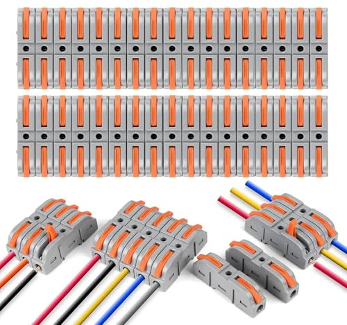 Lot de 40 bornes de raccordement LT-221, 32 A/250 V, 0,08-4,0 mm², gris-orange, borniers à levier avec connexion rapide