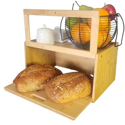 KuraHouse Bamboo Bread Box with Sliding Lid – Large Bread Box with Transparent Window – Bread Holder for Kitchen Countertops – Bamboo Bread Storage Container