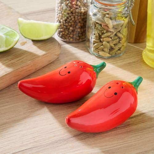 Basilico Set di 2 spargisale e pepe peperoncino – design divertente – Spargere spezie 2 pezzi ideale per il tavolo della cucina – design originale attira l'attenzione