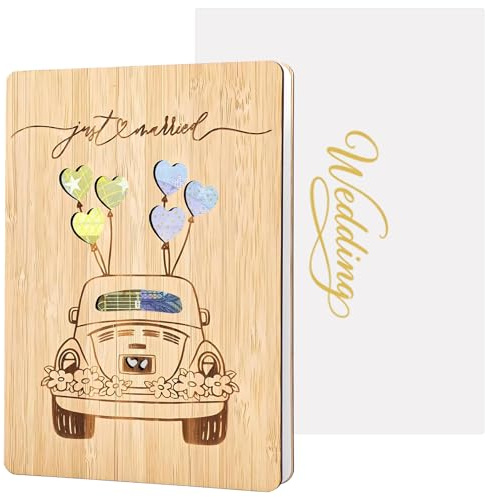 Gekamoyue Carte de Mariage, Carte de Vœux Heureux Mariage en Bois avec Enveloppe, Cadeau de Mariage pour Saint-Valentin, Mariages, Anniversaire, Blanc