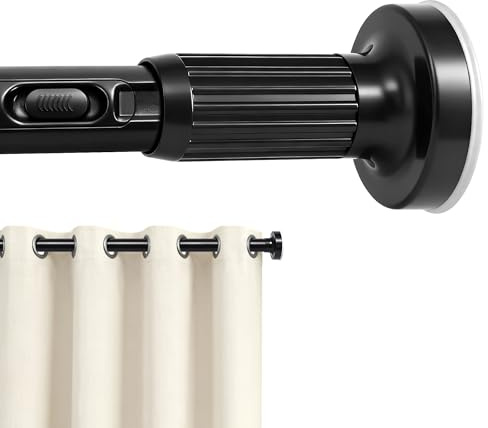 ZYKORT Extra Long Tension Curtain Rod 39-173 In (3.3-14Ft), Outdoor Curtain Rods No Drilling for Patio Windows, One-Click Telescopic Rod, Heavy Duty Tension Rod Shower Curtain Rod Room Divider, Black