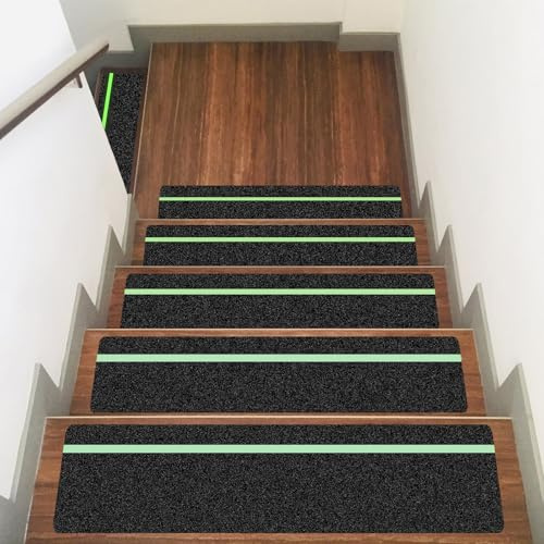 Cinta Antideslizante, 15cm x 76cm Tiras Adhesivas no Resbaladizas Fricción de Alta Tracción, Brilla en La Oscuridad, Adecuado Para uso en Interiores y Exteriores, Verde/Negro Paquete de 10