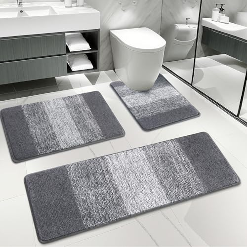 Enyhom Juego de 3 Alfombrillas de Baño Antideslizante, Alfombra Baño de Microfibra Super Absorbente, Tapete Casa de Banho con U Forma Suave y Cómoda, Lavables a Máquina, Alfombras para Baño, Aseo
