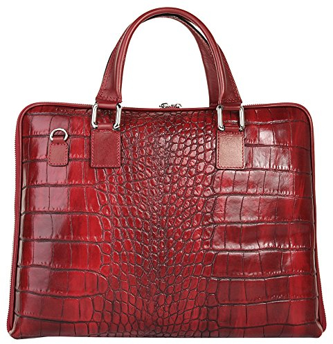 Samantha Look Aktentasche Echt Leder Damen | Made in Italy, Kroko- Prägung, Praktische Aufteilung | 017741