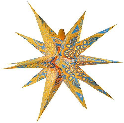 GURU SHOP Faltbarer Advents Leucht Papierstern, 3D Weihnachtsstern - Multipointer Menoris Gelb, 60x60x60 cm, Papiersterne 60 cm