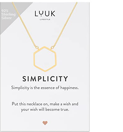 LUUK LIFESTYLE 925 silverhalsband i rostfritt stål med hexagonhänge och ett inspirerande SIMPLICITY-kort, lyckoamulett, vänskapsgåva, personlig present, smycke, guld