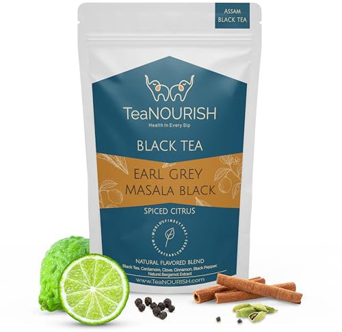 TeaNOURISH Earl Grey Masala Black Tea | Spiced Citrus | Assam Loose Leaves | Blended with Indian Aromatic Spices & Natural Bergamot Extract | 100% NATURAL - 3.53oz/100g