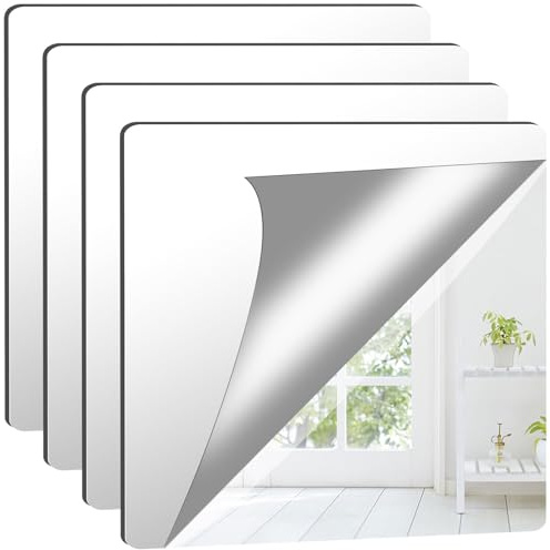 Augshy 4 Stück 26x26cm Selbstklebende Fliesenspiegel, Selbstklebende Flexibler Spiegel Nicht Glas DIY Acrylic Wanddekoration Dekospiegel Rahmenloser Wandspiegel
