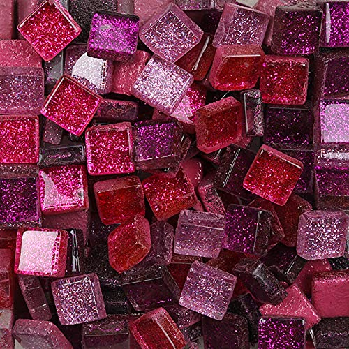 Bunte Glasmosaikfliesen,Bulk-Quadrat Mosaiksteine Glitzerkristall Glasstücke,Glasfliesen Glassteine für Basteln, Haus Deko, 200g, 1 x 1 cm(Brillant)