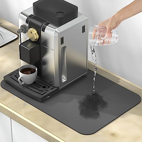 ARSUNOVO Tapis de café 61 x 40,6 cm pour plan de travail, accessoires de bar à café, absorption rapide pour cacher les taches, design en caoutchouc antidérapant, tapis d'égouttement pour cuisine (gris