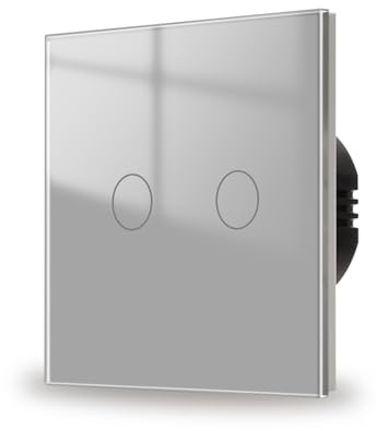 JIMEIDA Touch-strömbrytare 2 fack 1 väg med grå infälld, glaspanel och statusLED-väggbrytare, AC 240 V, 500 W, 86 mm, ingen neutral ledare krävs