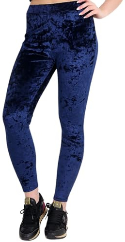 STAR FASHION Womens Crushed Velvet Fabric Leggings Ladies Velour Legging Bottoms Fancy Set Causal Party Wear Navy 12-14
