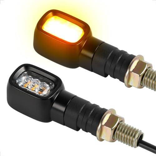 evermotor 12V Mini LED Blinker Motorrad, E24 E-geprüft, 2 Stück 1.2W Retro Motorrad Blinker Rechteckig, M10-Gewinde, LED mit hoher Helligkeit, IP67 Wasserdicht