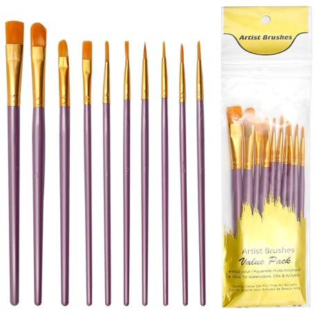 10 Piezas Pinceles para Pintura, of Pinceles De Nylon para Acuarela, óleo, Cara, Dibujo De Líneas, para Artistas, Adultos Y Niños (Purple)
