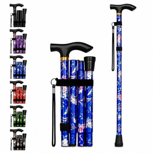 ZallyX Foldable Walking Sticks for Men & Women, 85–95cm Adjustable Ladies Walking Stick, Mobility aids, Collapsible walking stick For Elderly Adults (Blue Flower)