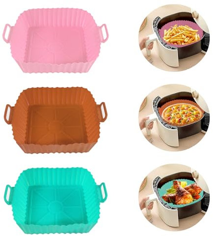 Echehi 3 Fodere in Teglie per Friggitrice ad Aria, Rivestimenti in Silicone per Friggitrice ad Aria da 7 Pollici Sono Riutilizzabili e Sostituiscono i Rivestimenti in Pergamena Usa e Getta