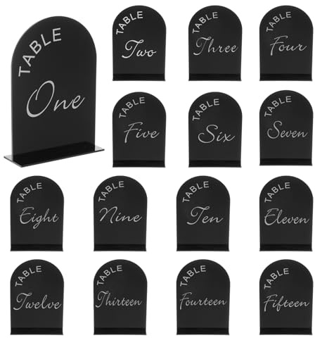 sourcing map 15pcs Black Arch Acrylic Sign with Stand, 5 x 7 Inch Acrylic Arch Table Number Holders for Wedding Party Table Centerpiece Decoration (Number 1-15)
