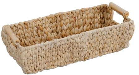 Relaxdays Aufbewahrungskorb, Wasserhyazinthe, HBT: 13,5x43x19 cm, Henkel, Bad & Deko, geflochten, Utensilienkorb, natur