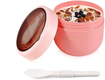 Frogetu Porta Yogurt e Cereali 600ml+50ml,Porta Yogurt Refrigerato,Porta Yogurt Termico,Porta Yogurt,Contenitore Yogurt da Asporto con Cucchiaio,Tazza Yogurt to Go,Tazze Cereali Avena,Insalata,Frutta