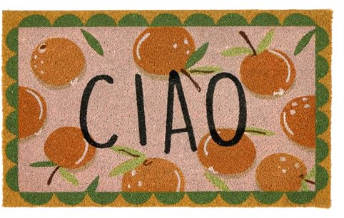 MY MAT Printed Coir Doormat, Perfect for Indoor and Outdoor Use, Large Welcome Mat for Front Door, Entryway and Patio My Mat Printed Coir Ciao Orange