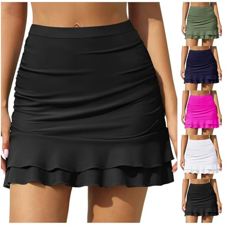Jupe de Bain Femme Bikini Bas de Maillots de Bain Jupette avec Intégré Taille Haute Triangle Bas de Bikini Réglable Jupe de Sport Short de Bain Bikini de Plage Maillot menstruel
