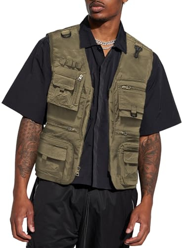 HAWILAND Gilet de pêche pour homme - Gilet de pêche cargo - Veste sans manches - Printemps été - Chasse - Gilet tactique, kaki, XL