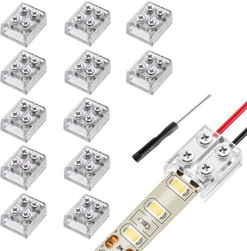 RUNCCI-YUN 12piezas conector cinta 5 V, 12 V, 24 V LED 2 pines 8 mm, cable LED empalme con destornillador (transparente)