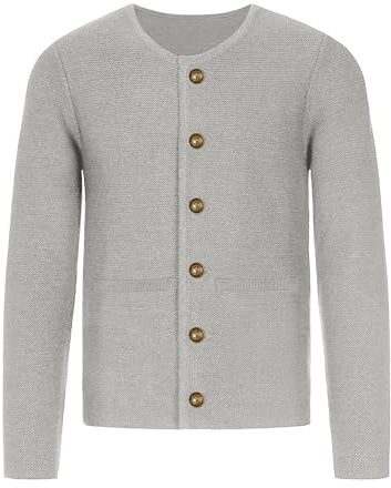 Atforna Giacca tradizionale da uomo, con bottoni, per Oktoberfest, in pelle, da uomo, taglie S-3XL, grigio., M