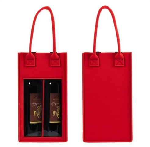 2 PCS Felt Wine Bottle Gift Bag for 2 Bottles Wine Carrier Tote Bag with Window Leakproof Felt Bottle Holder Bags with Handle Portable Reusable Wines Travel Bags for Champagne Beer Drinks Water
